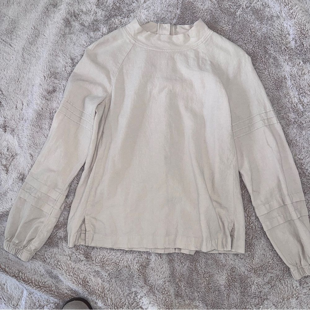 Poetry Linen Blend Button-Back Top | Beige Neutral Minimalist | Size US 2 / UK 6